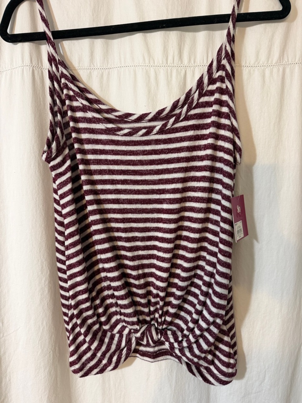 SO Maroon and White Striped Knotted Tank Top
